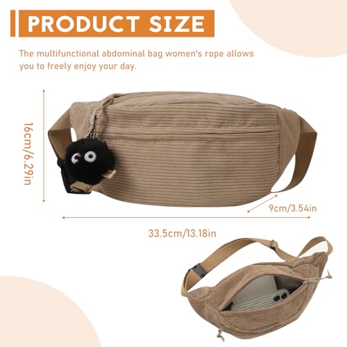 Sac Banane Homme & Femmes Velours Côtelé Kaki,Ville & Voyage Ceinture Shopping