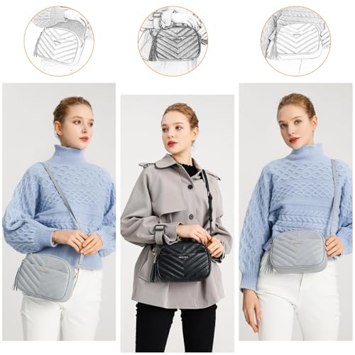 Miss Lulu Petit Sac à Main Bandoulière Fille en Cuir Synthétique - Texture Tressée en V avec Pompon - Sac Imperméable Po