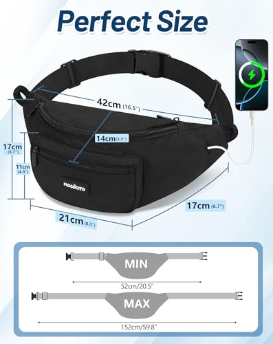 MOCOCITO Grande Banane Homme & Femme - Poche Impermable pour Randonnée, Housse de Pluie Intégrée, Sangle Réglable 150 cm