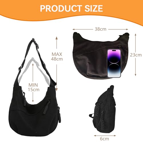 Sac à Bandoulière Konxi Banane Femme en Velours Côtelé, Pour Femmes, Sac Bandoulière Ajustable, Sac Crescent Casual Port