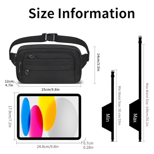 TESELOR Sac Banane Grande Capacité pour Femmes et Hommes - Étanche, Ceinture Regroulable - Loisir, Sports, Voyage et Ran