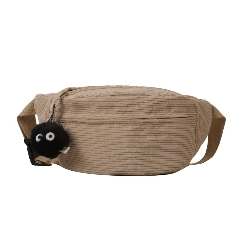 Sac Banane Homme & Femmes Velours Côtelé Kaki,Ville & Voyage Ceinture Shopping