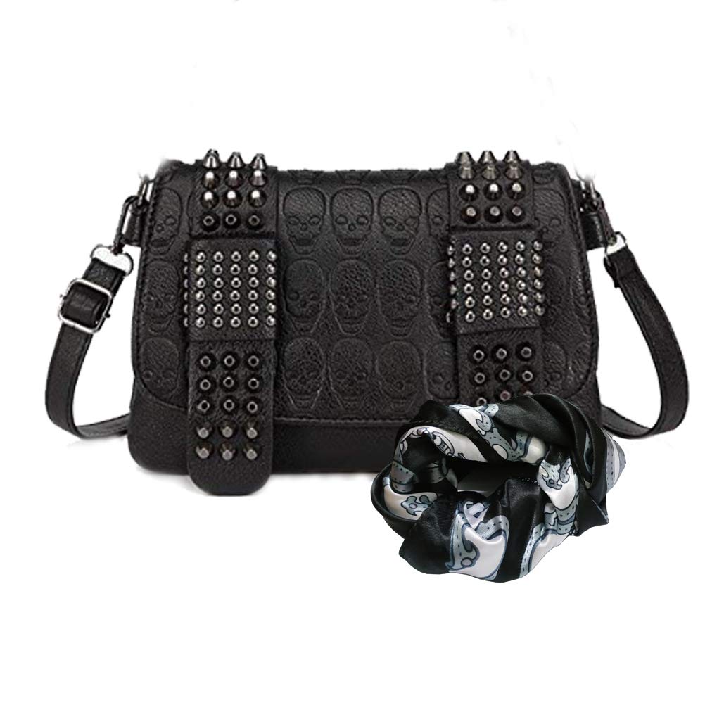 Sac Puyang gothique femme tête de mort, vintage punk noir écharpe A2 Medium