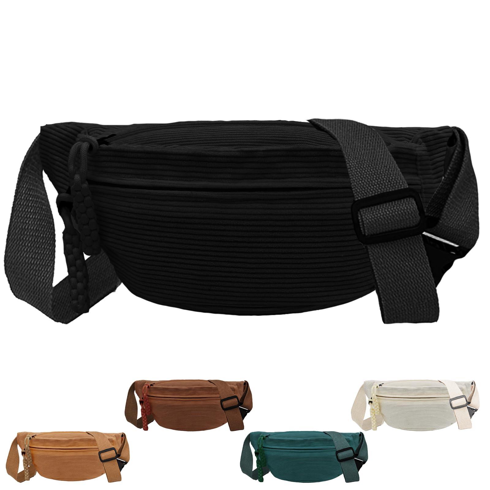 XIEXIESHER Sac Banane enVelours Côtelé pour Femme, Polyvalent pour Faire du Shopping, Voyager et Travailler (Noir)