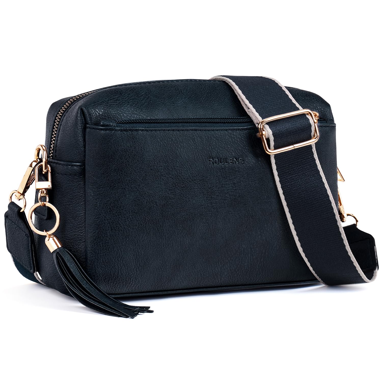 Sac Bandoulière Femme en Cuir PU avec 3 Compartiments Zippés et Large Sangle Réglable,Sac Petit Sac Bandoulière Femme en